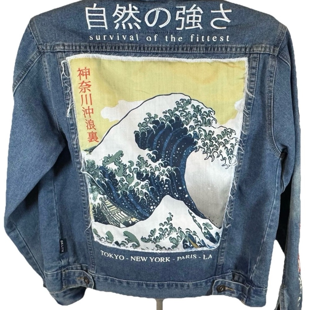 Brooklyn Cloth Great Wave Kanagawa Denim Jacket Survival of The Fittest Sz Small